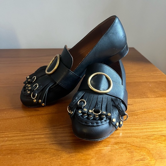 Chloe Olly Leather Fringe Loafers